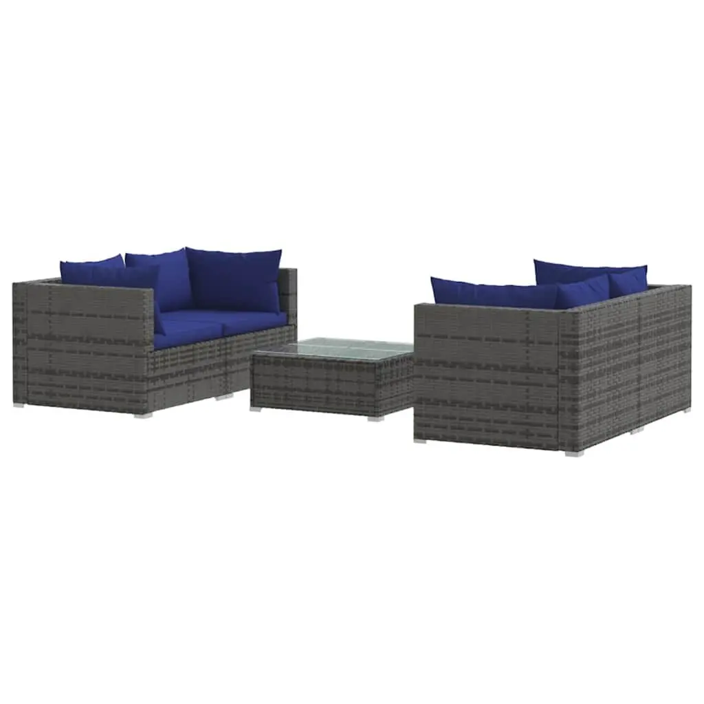 Garden Lounge Set Modular Poly Rattan Outdoor Furniture 5 Piece Grey