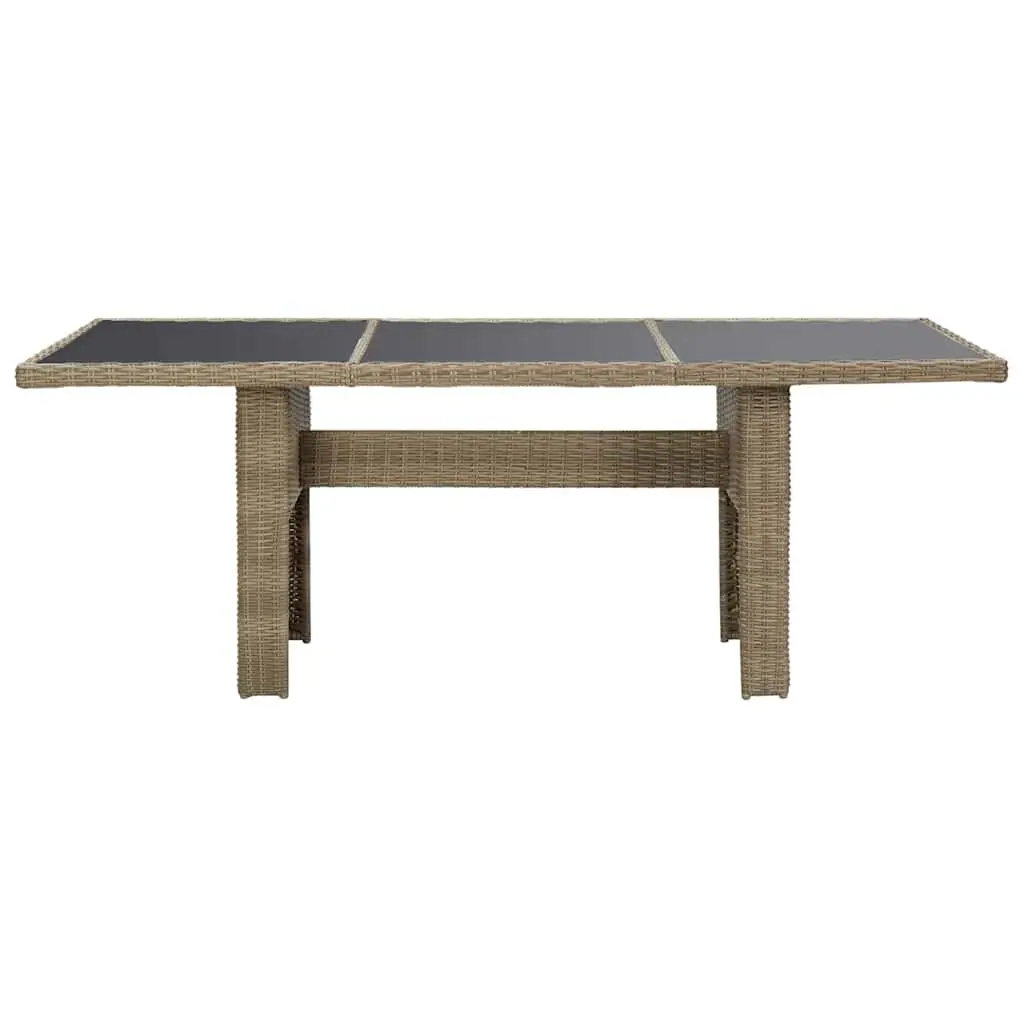 Rattan Outdoor Dining Table Brown Glass Top Durable Patio Furniture 200x100x74cm