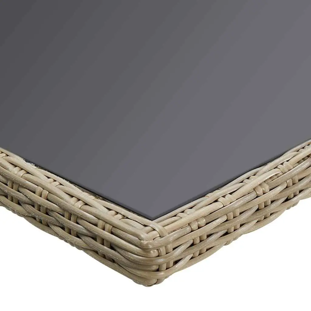 Rattan Outdoor Dining Table Brown Glass Top Durable Patio Furniture 200x100x74cm