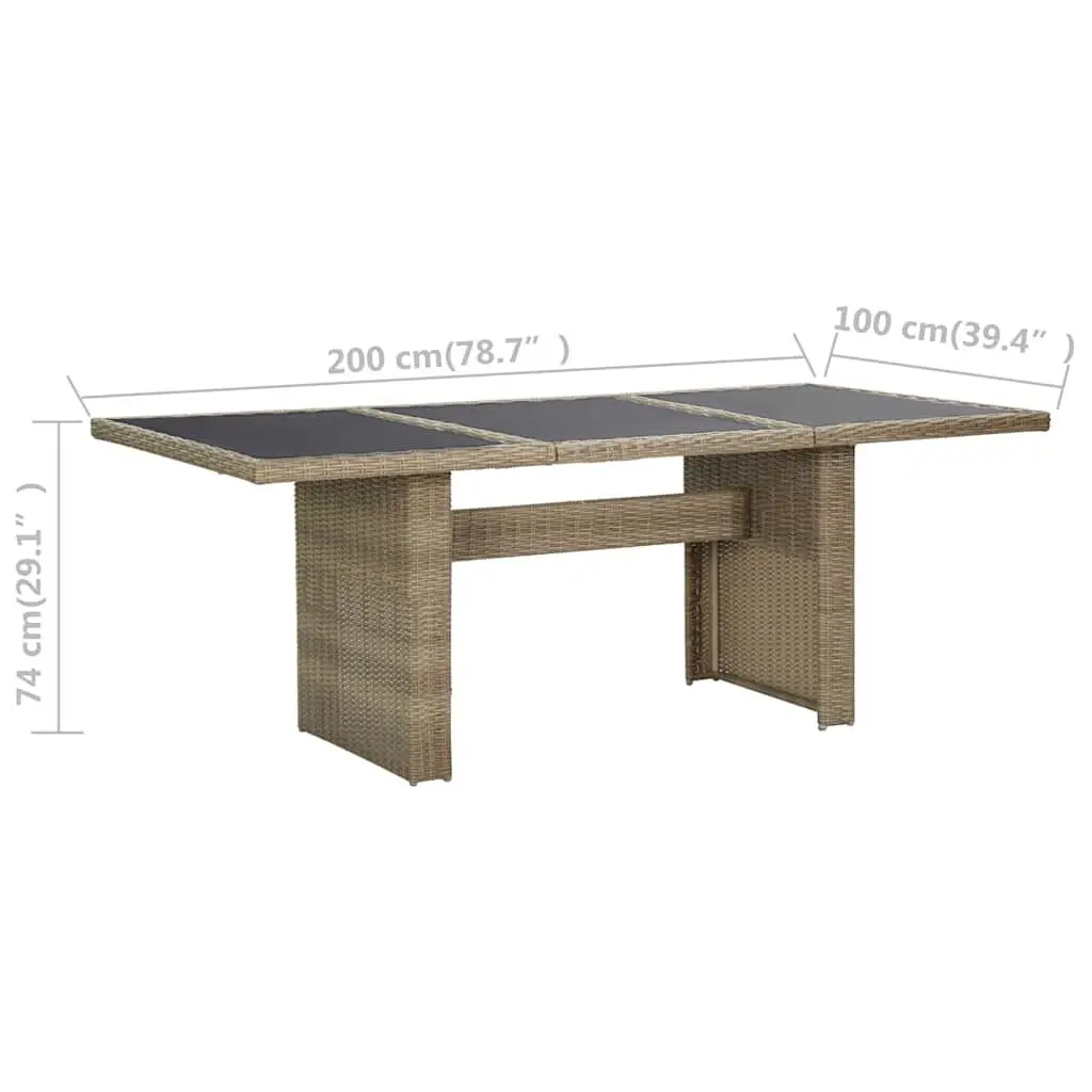 Rattan Outdoor Dining Table Brown Glass Top Durable Patio Furniture 200x100x74cm