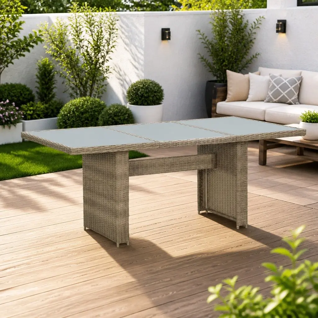 Outdoor Dining Table Rattan Frame Glass Top Brown 200x100x74cm