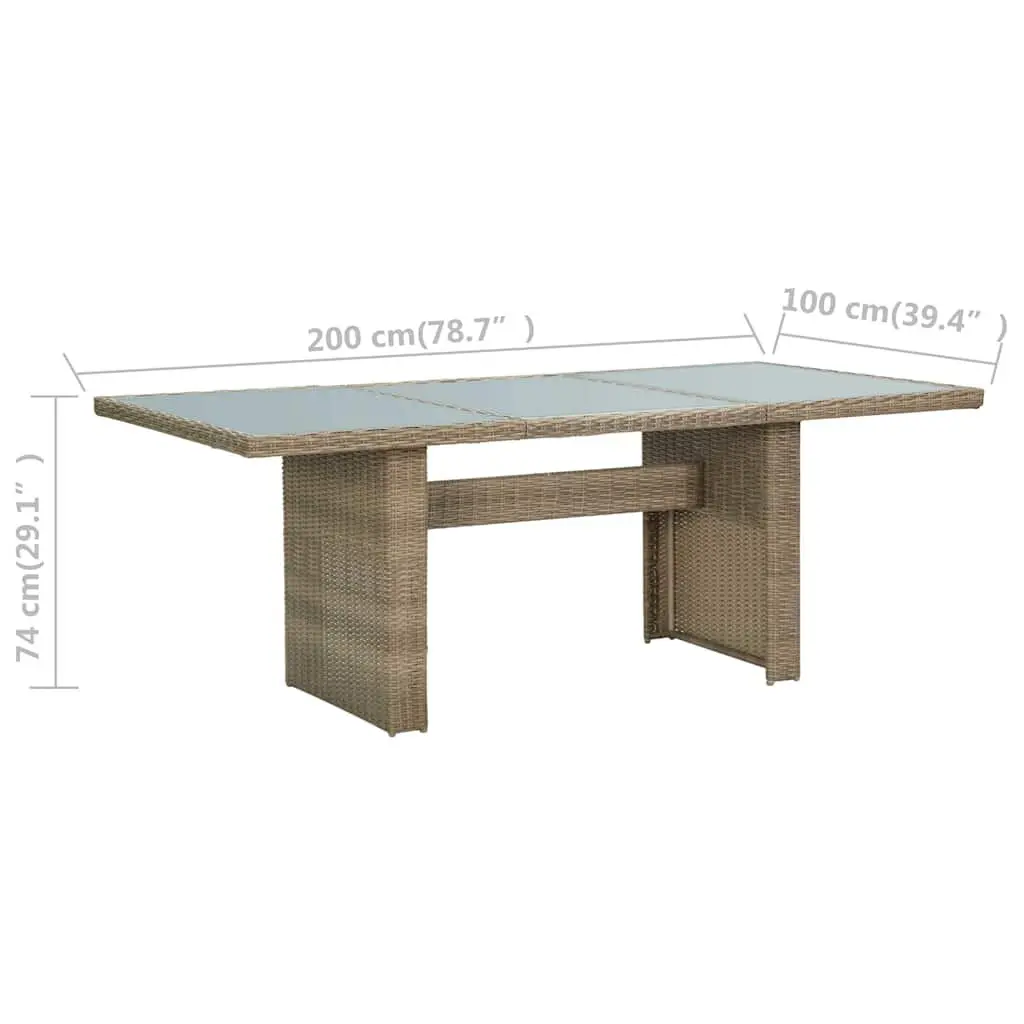 Outdoor Dining Table Rattan Frame Glass Top Brown 200x100x74cm