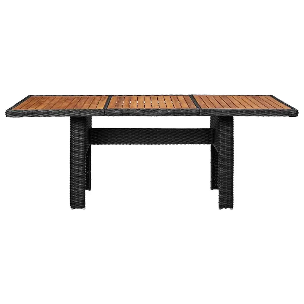 Outdoor Dining Table Black PE Rattan Steel Frame Acacia Wood Top 200 x 100 x 74 cm