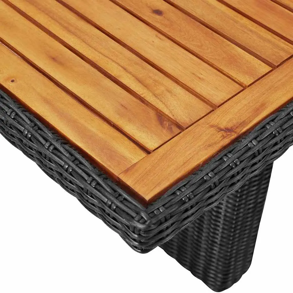 Outdoor Dining Table Black PE Rattan Steel Frame Acacia Wood Top 200 x 100 x 74 cm
