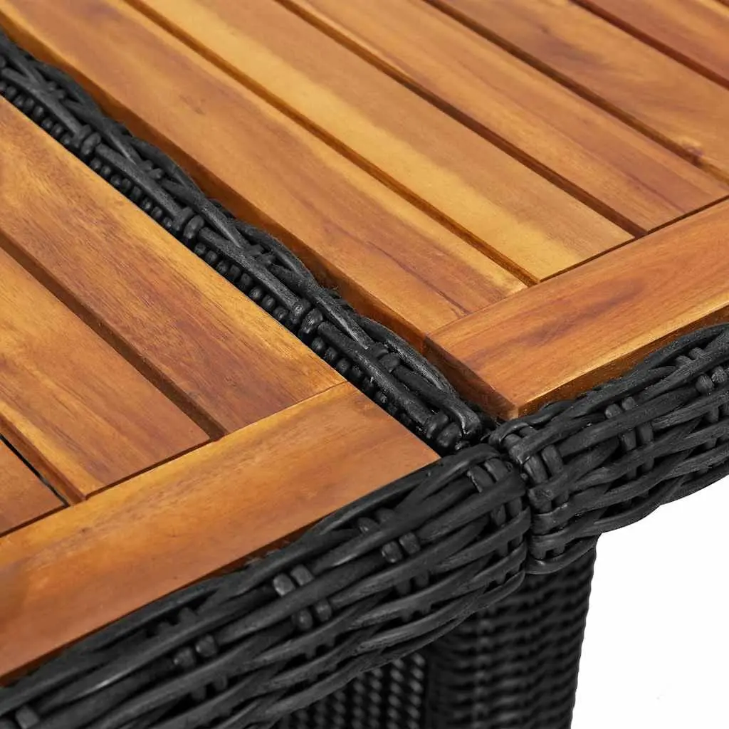 Outdoor Dining Table Black PE Rattan Steel Frame Acacia Wood Top 200 x 100 x 74 cm