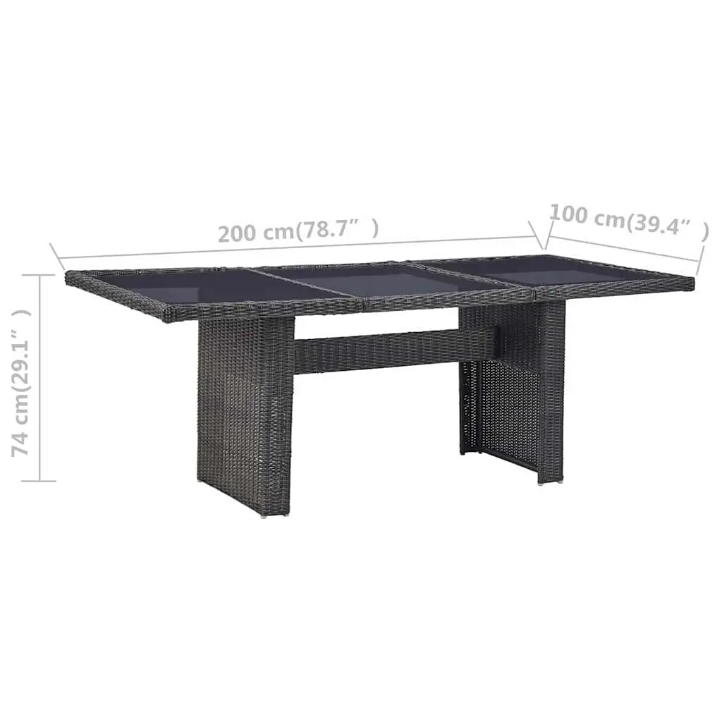 Garden Dining Table Black Glass Tabletop Rattan Frame 200 x 100 x 74 cm
