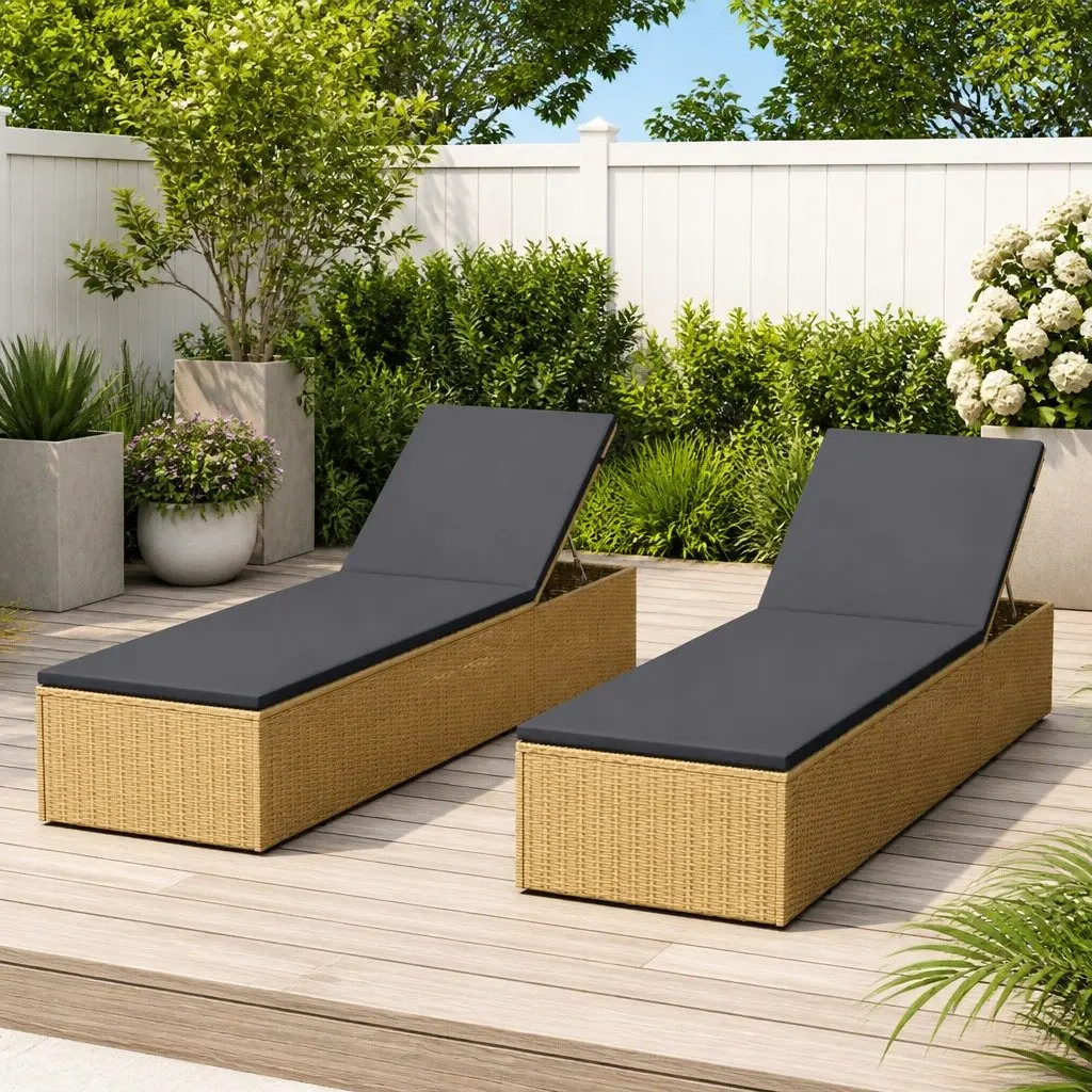 Sun Lounger Lightweight Weather Resistant Outdoor Chaise Lounge Chair with Thickly Padded Cushion Brown