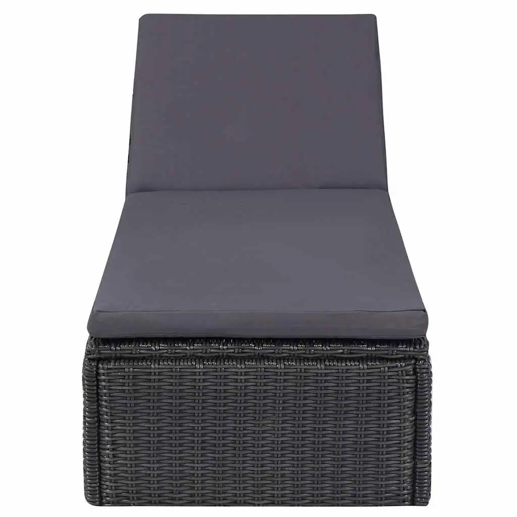 Sun Lounger Rattan Outdoor Chaise Lounge with Thickly-Padded Cushion Black