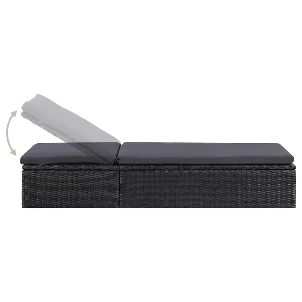 Sun Lounger Rattan Outdoor Chaise Lounge with Thickly-Padded Cushion Black