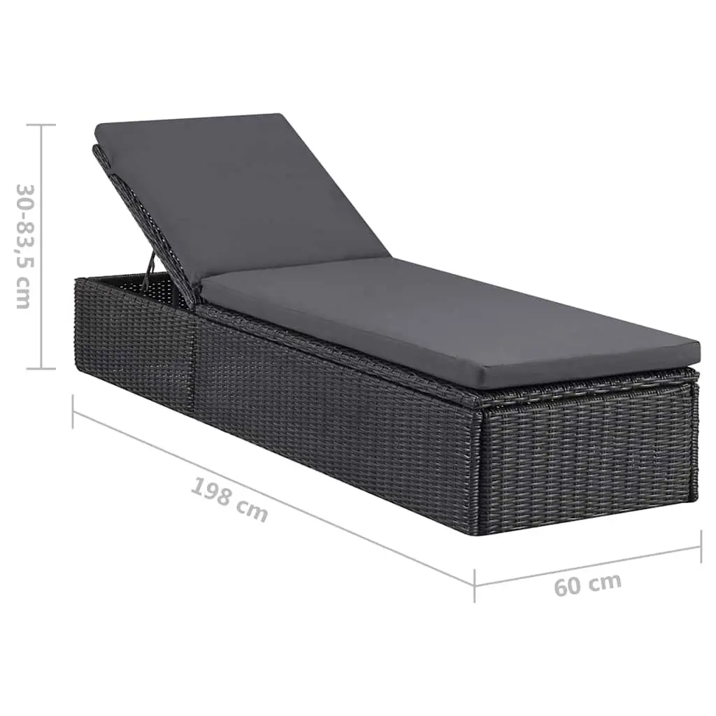Sun Lounger Rattan Outdoor Chaise Lounge with Thickly-Padded Cushion Black