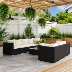 Friendly 8-Piece Black Garden Lounge Set with Cushions
