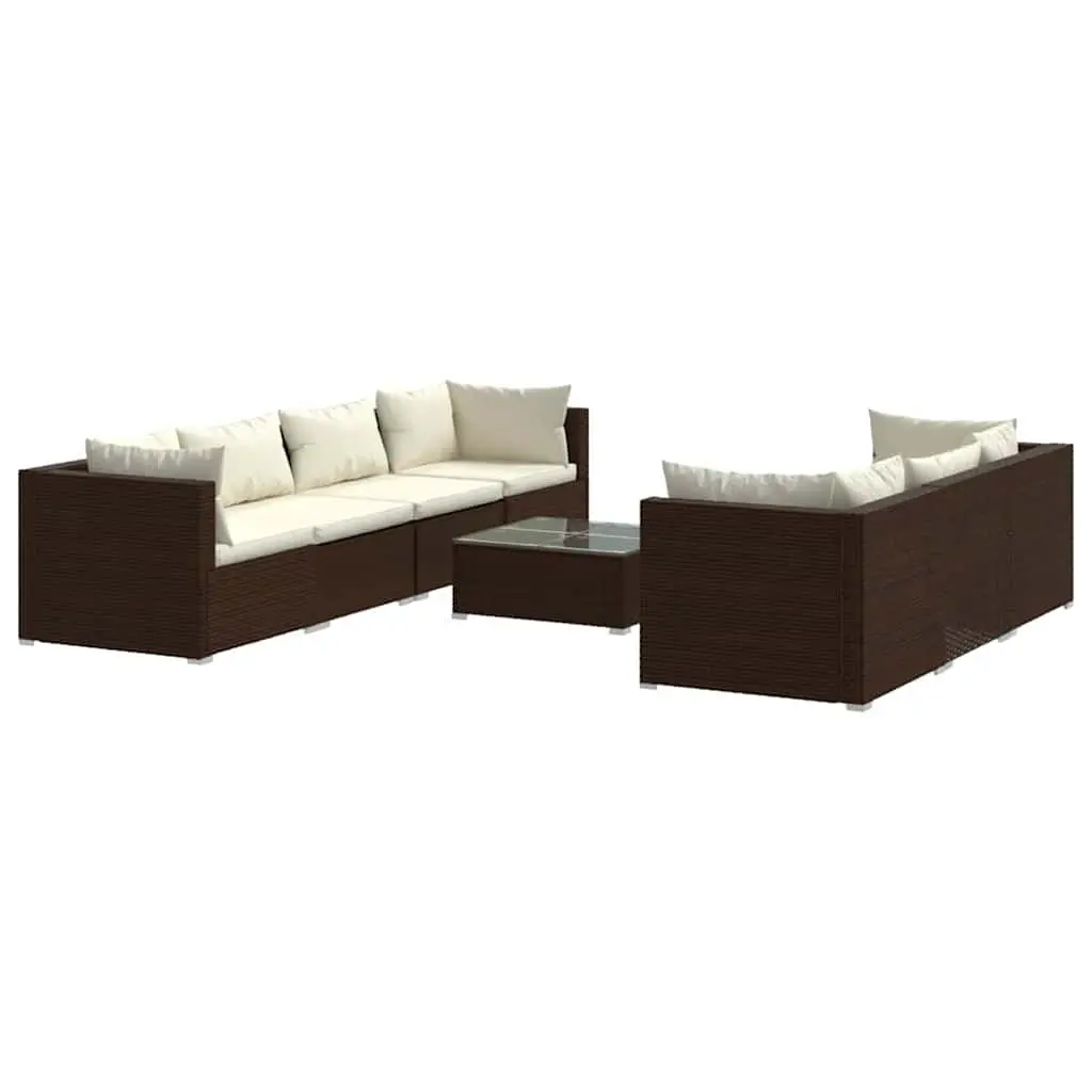 Garden Lounge Set Modular Outdoor Furniture 8 Piece Brown Poly Rattan with Cushions