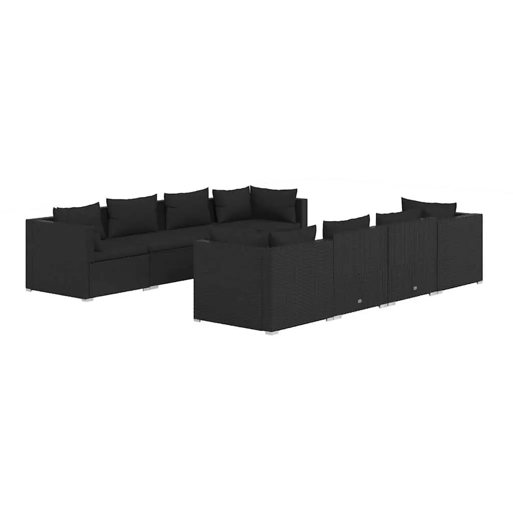 9 Piece Modular Poly Rattan Garden Lounge Set Outdoor Furniture Black