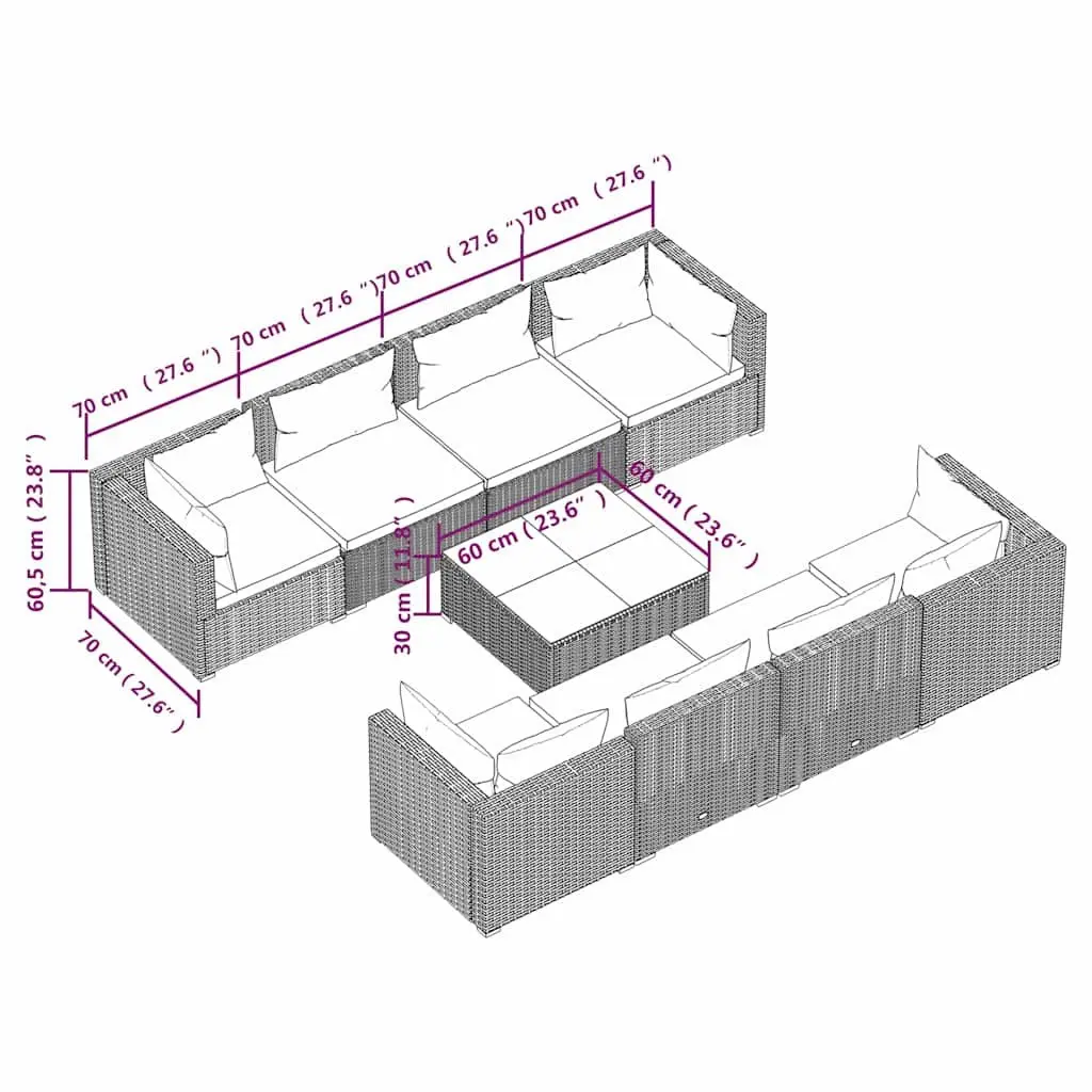9 Piece Modular Poly Rattan Garden Lounge Set Outdoor Furniture Black