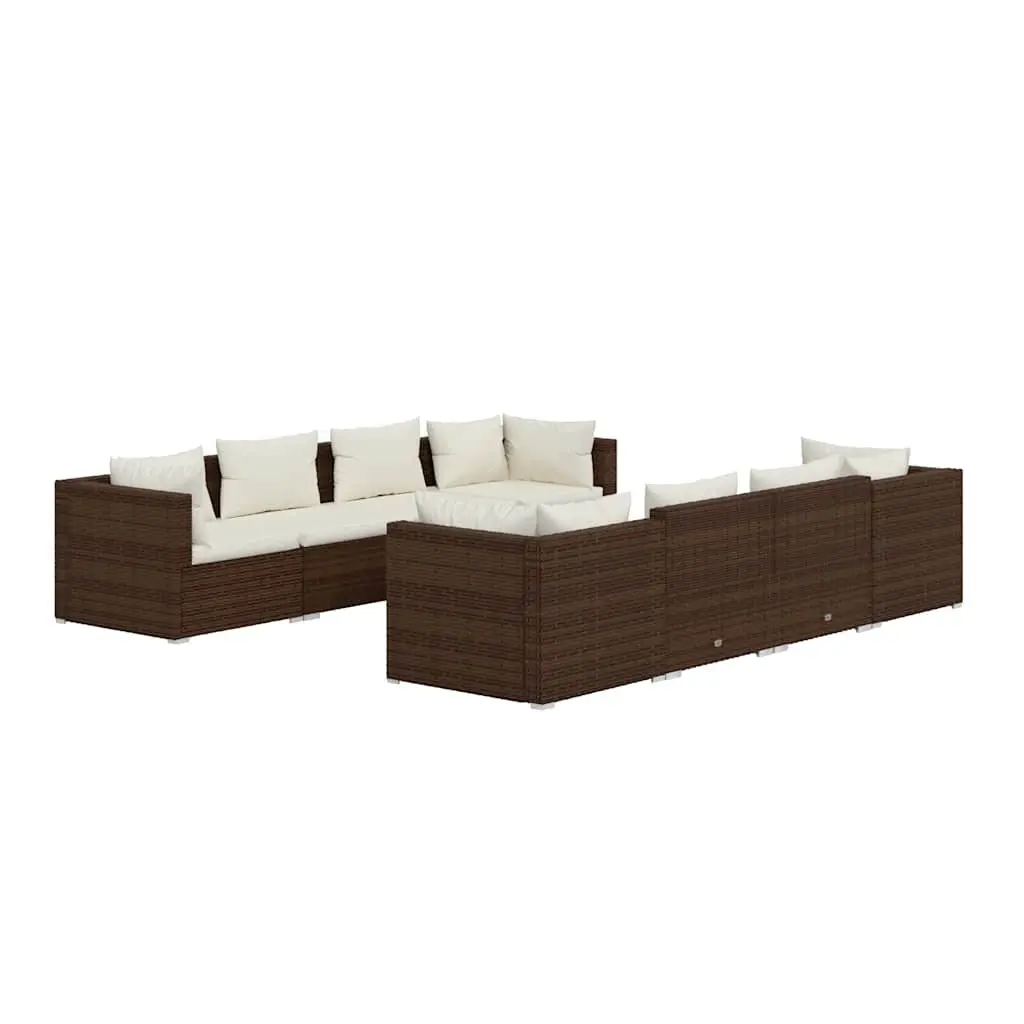 9 Piece Modular Brown Poly Rattan Outdoor Garden Lounge Set