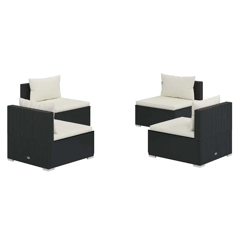 4 Piece Modular Outdoor Garden Lounge Set Black Water-Resistant PE Rattan Furniture