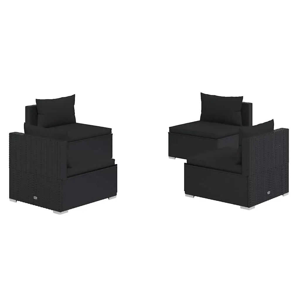 Modular Garden Lounge Set Black PE Rattan with Removable Cushions 4 Piece