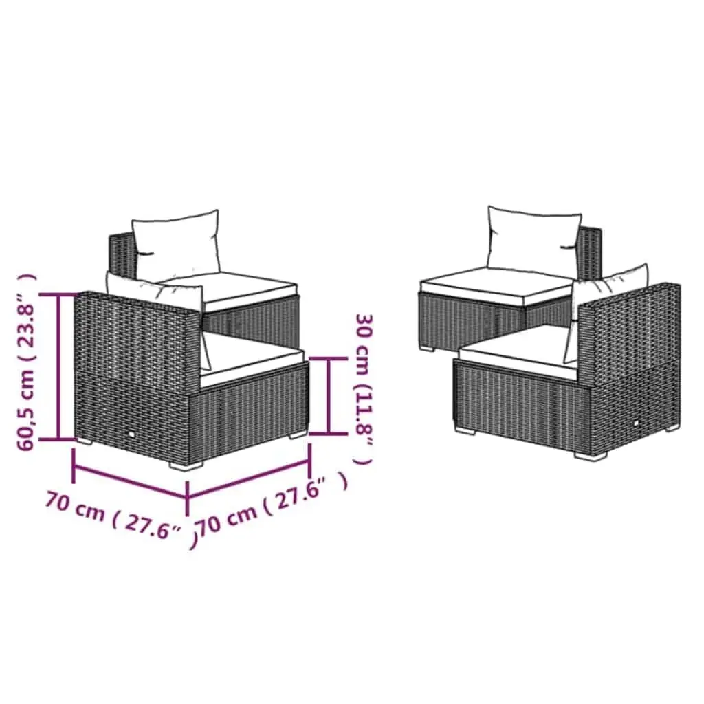Modular Garden Lounge Set Black PE Rattan with Removable Cushions 4 Piece