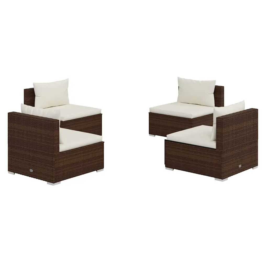 4 Piece Poly Rattan Garden Lounge Set Brown Modular Outdoor Furniture with Cushions