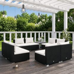 Garden Lounge Set 8 Piece Outdoor Patio Furniture Poly Rattan Black with