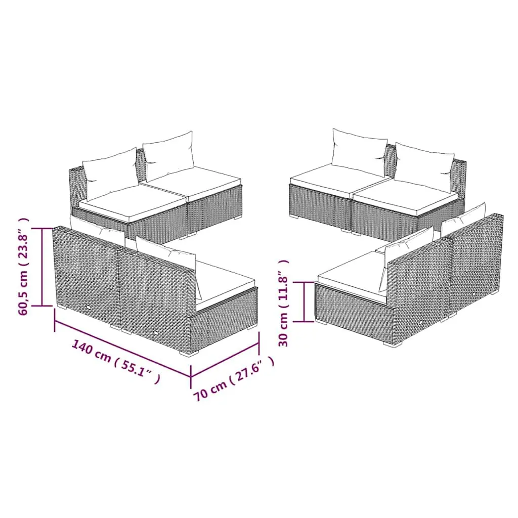 Garden Lounge Set 8 Piece Modular Outdoor Furniture with Cushions Grey Rattan