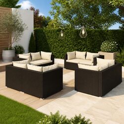 8 Piece Garden Lounge Set with Cushions Outdoor Poly Rattan Patio Furniture