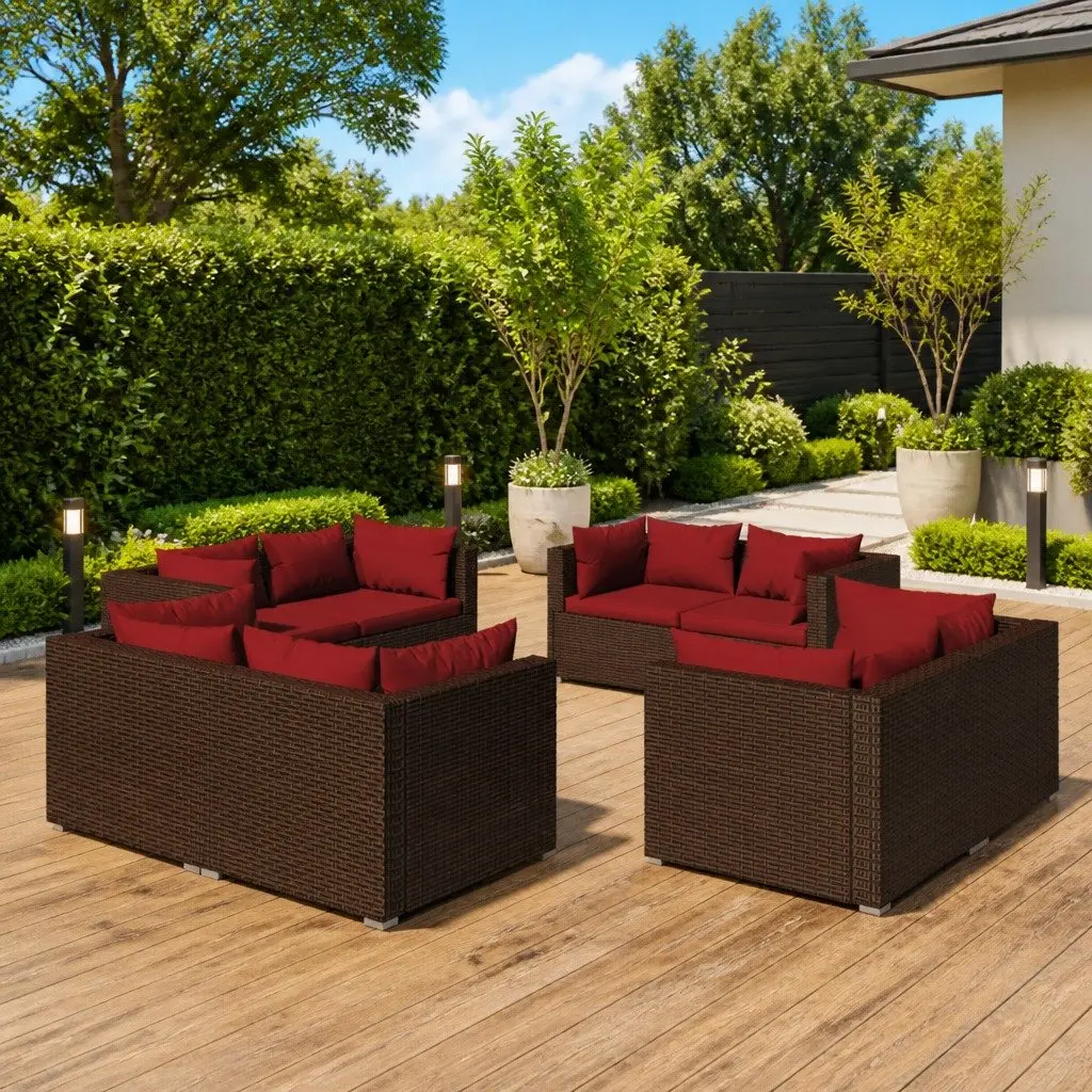 Garden Lounge Set Modular 8 Piece Poly Rattan Outdoor Furniture with Cushions