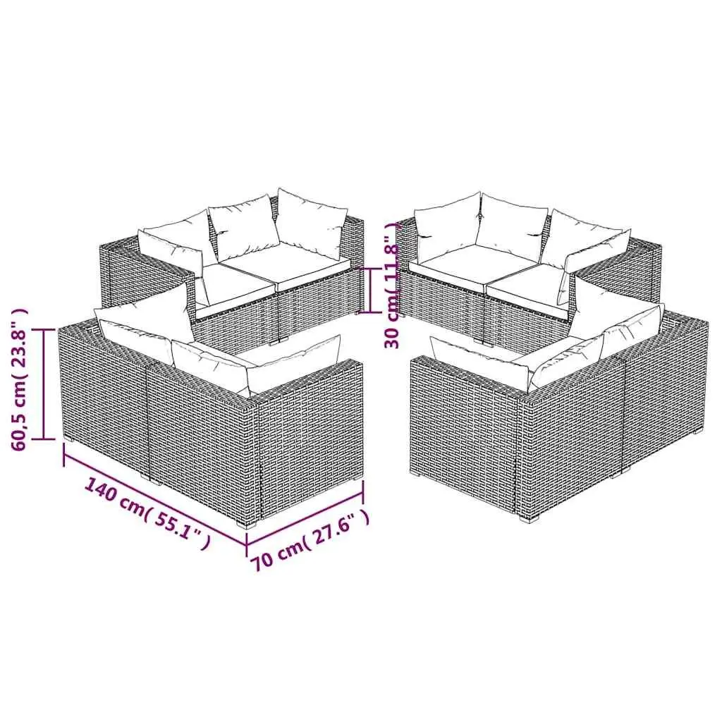 Garden Lounge Set Modular 8 Piece Poly Rattan Outdoor Furniture with Cushions