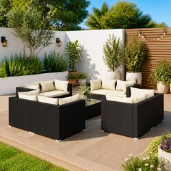 9 Piece Poly Rattan Garden Lounge Set Outdoor Furniture with Cushions Black