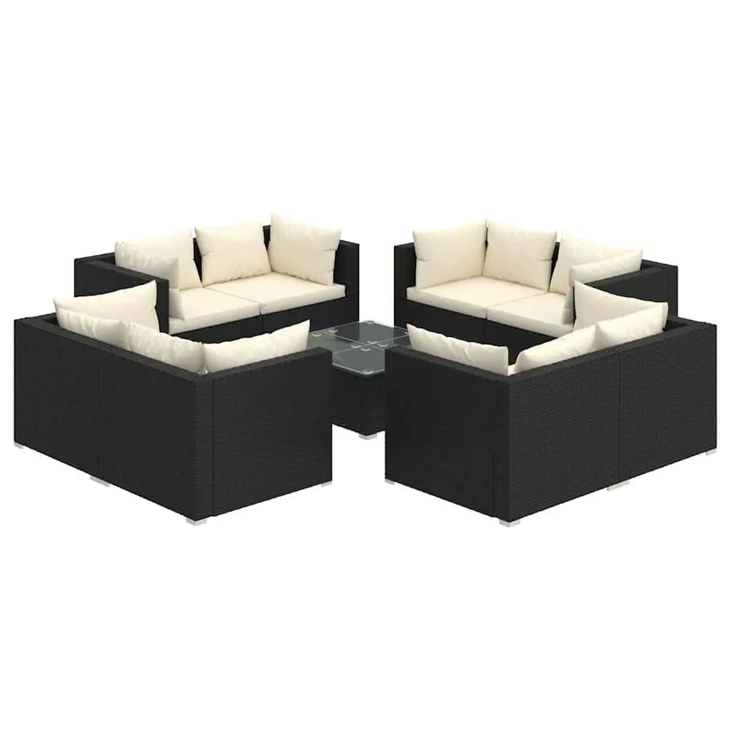 9 Piece Modular Poly Rattan Garden Lounge Set Outdoor Furniture with Cushions Black