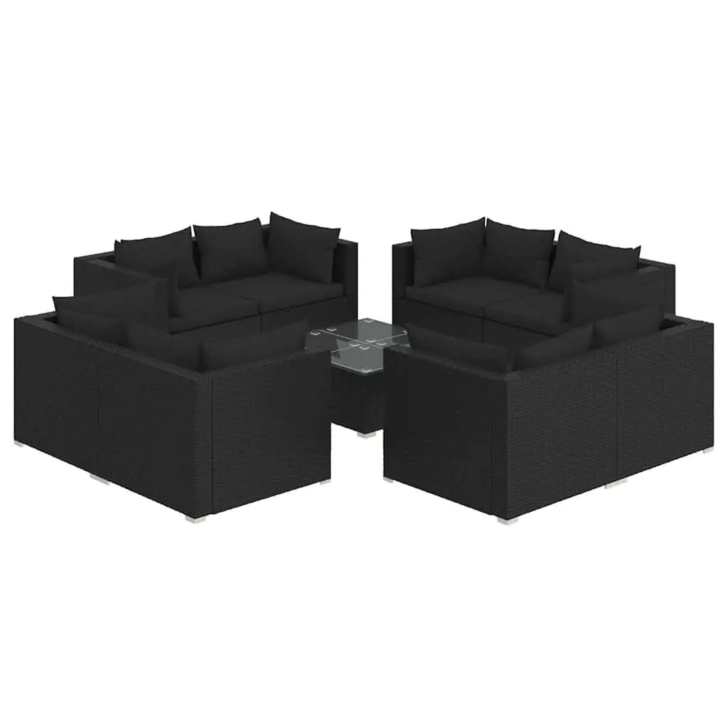 Modular Garden Lounge Set 9 Piece Black Poly Rattan Outdoor Furniture
