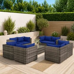 Garden Lounge Set 9 Piece Outdoor Furniture Poly Rattan Grey Modular with