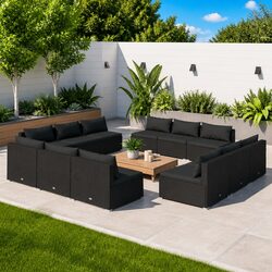Garden Lounge Set 12 Piece Outdoor Furniture Poly Rattan Black Modular Cushions