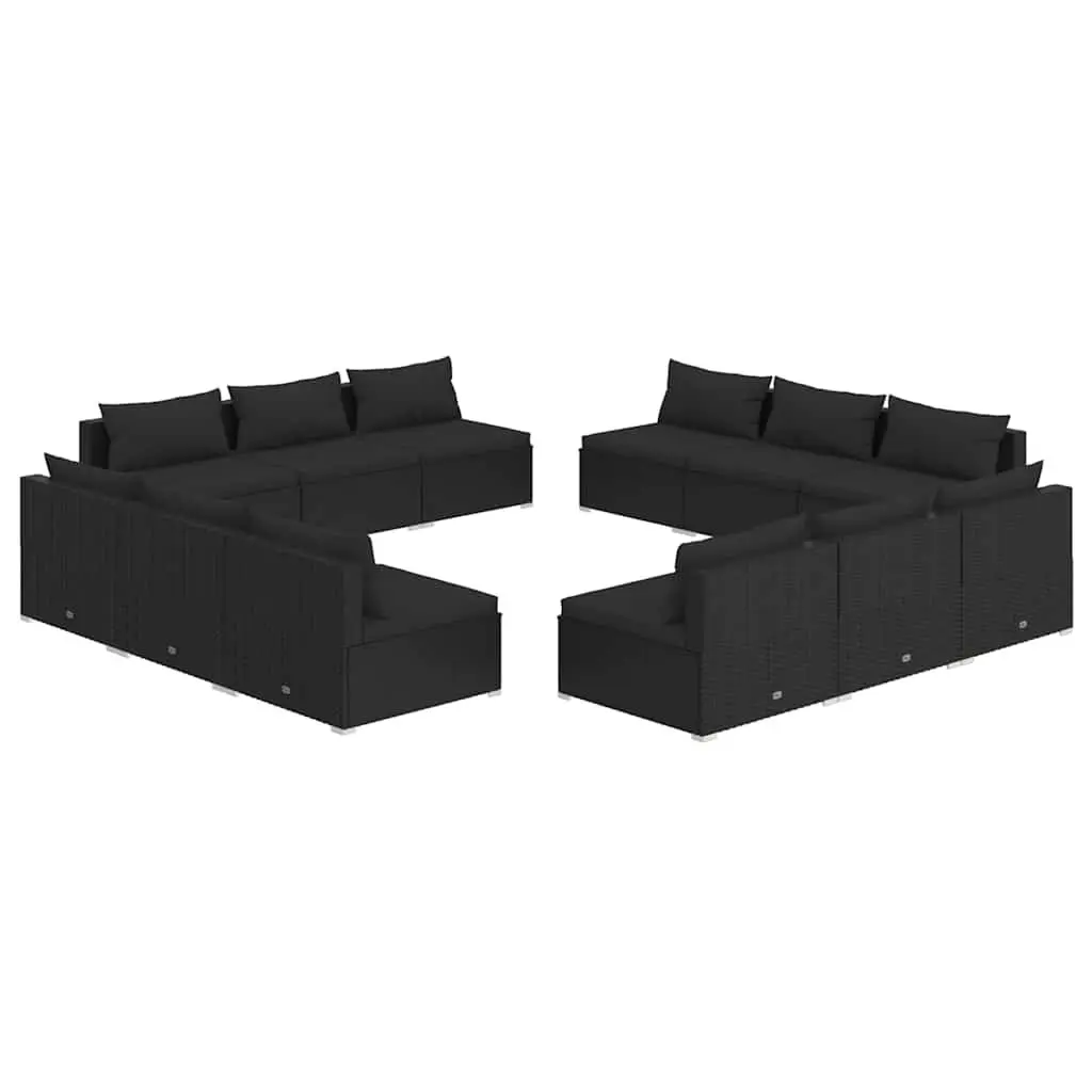 Modular Garden Lounge Set 12 Piece Outdoor Furniture Poly Rattan Black with Cushions
