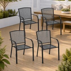 Outdoor Chairs Set 4 pcs Mesh Design Anthracite Steel Patio Garden Seating