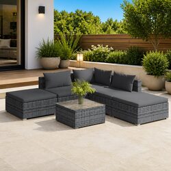 6 Piece Garden Lounge Set Outdoor Patio Furniture with Cushions Poly Rattan Grey
