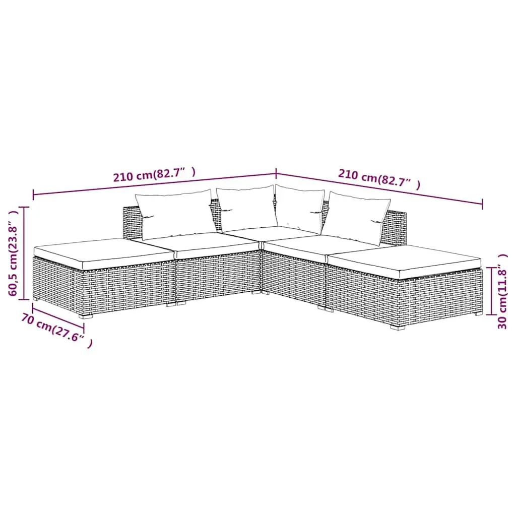5 Piece Garden Lounge Set Outdoor Patio Furniture Black PE Rattan with Cushions