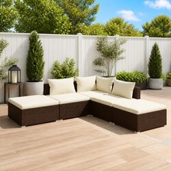 Garden Lounge Set 5 Piece Outdoor Patio Furniture Brown Rattan with Cushions