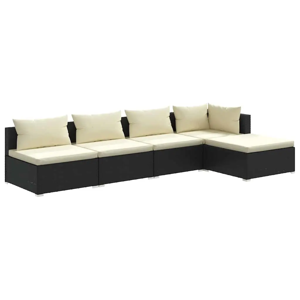 Modular Outdoor Lounge Set 5 Piece Black Waterproof PE Rattan Garden Furniture