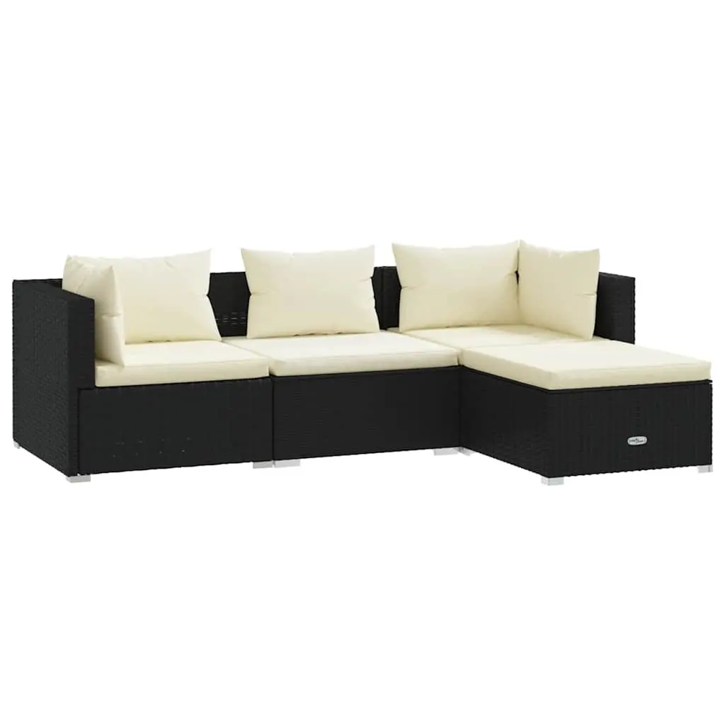 Modular Outdoor Lounge Set 4 Piece Black PE Rattan Garden Furniture