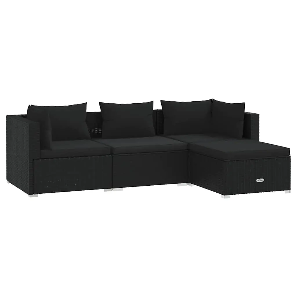 Garden Lounge Set 4 Piece Outdoor Furniture Black PE Rattan Modular Patio Sofa