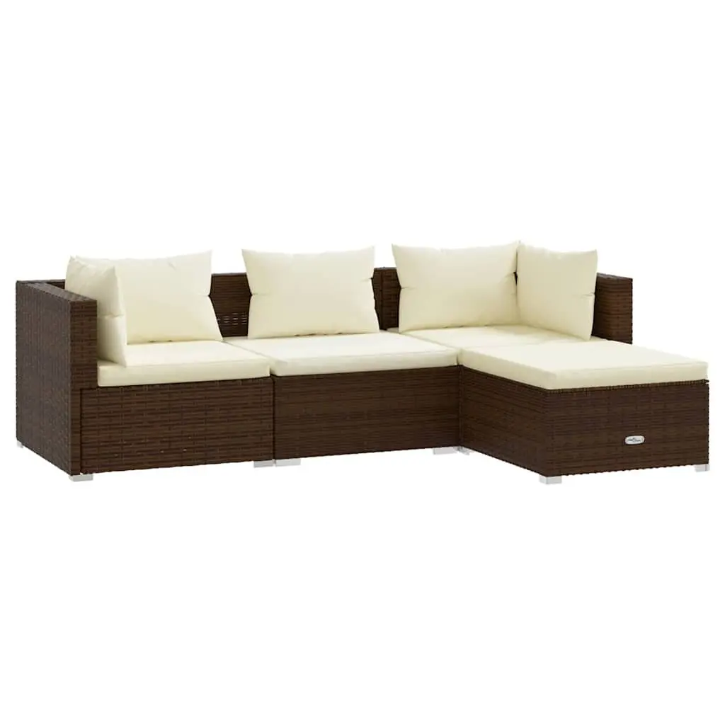 Garden Lounge Set 4 Piece Outdoor Patio Furniture Poly Rattan Brown with