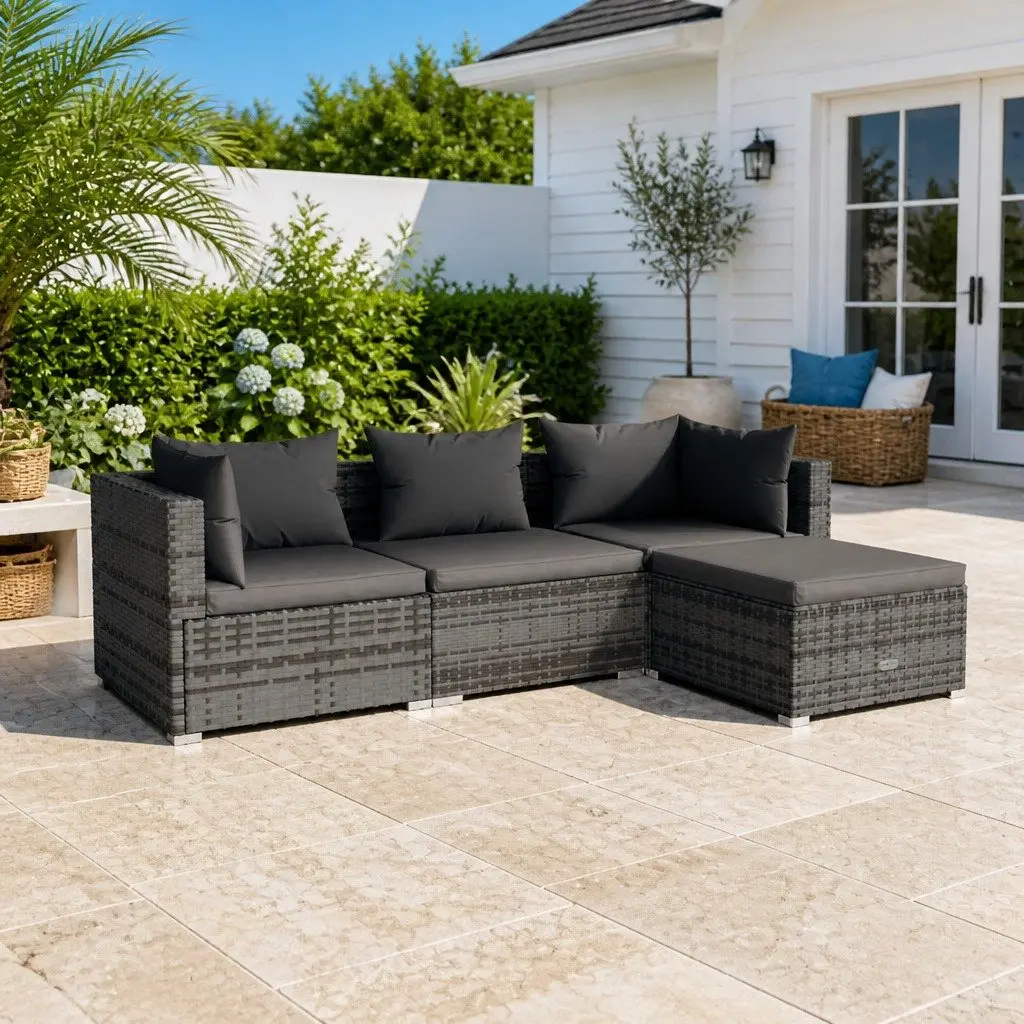 Modular Garden Lounge Set 4 Piece Outdoor Patio Furniture Grey PE Rattan