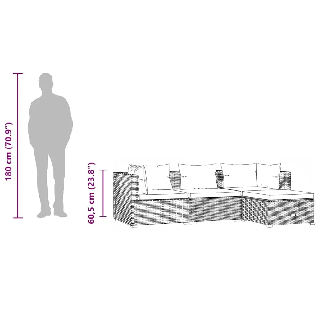 Modular Garden Lounge Set 4 Piece Outdoor Patio Furniture Grey PE Rattan