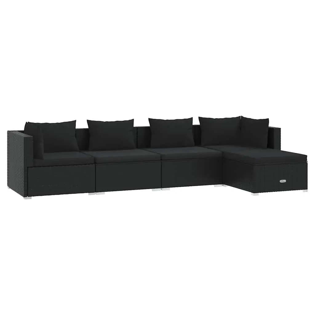 5 Piece Garden Lounge Set Modular Black Rattan Outdoor Patio Sofa
