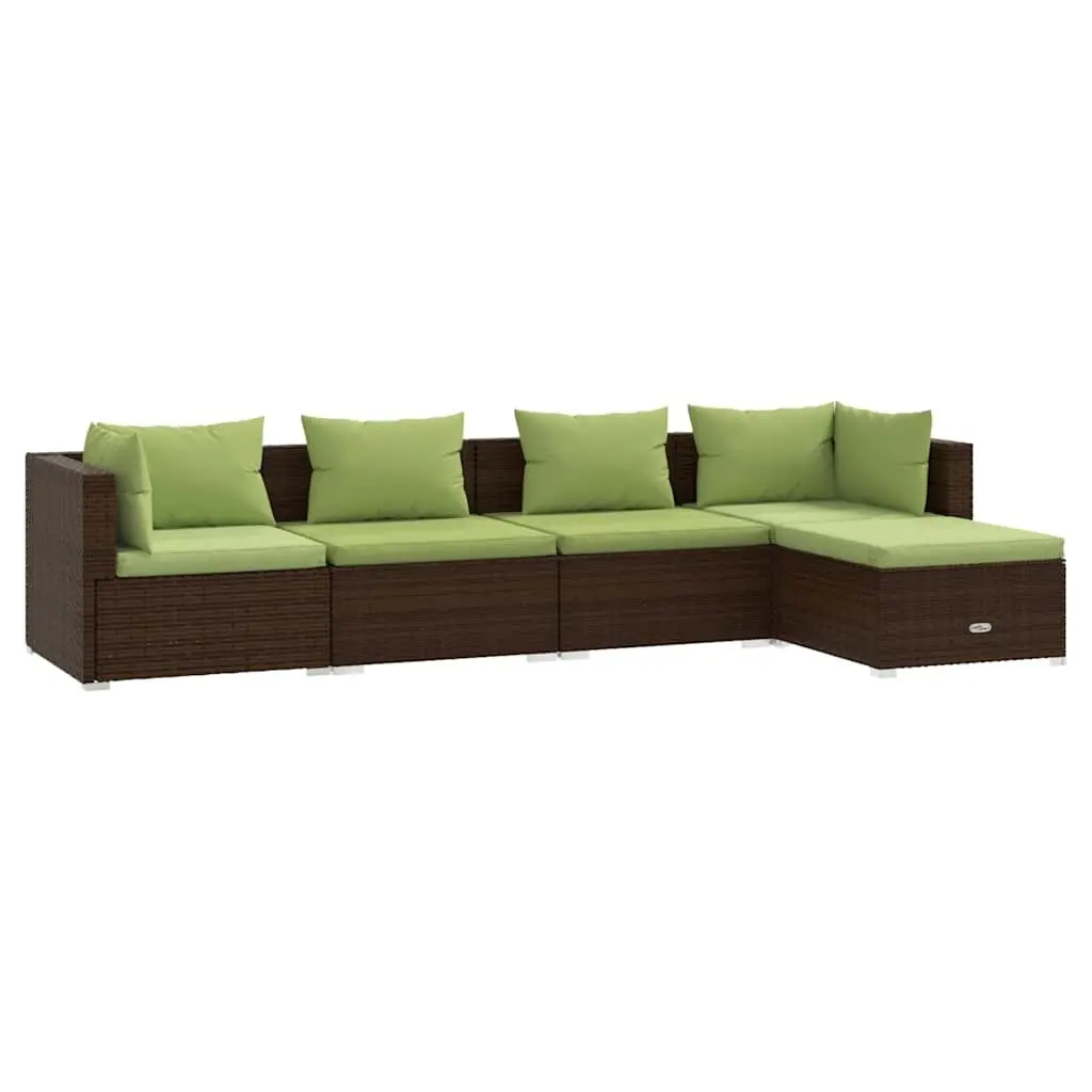 5 Piece Garden Lounge Set Brown PE Rattan Modular Sofa Outdoor Patio Furniture