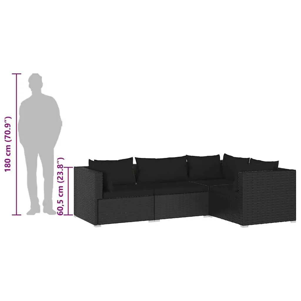 Garden Lounge Set 4 Piece Outdoor Furniture Modular Poly Rattan Black Cushions