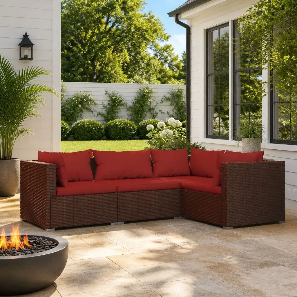 Garden Lounge Set Modular Outdoor Furniture 4 Piece Brown with Cushions