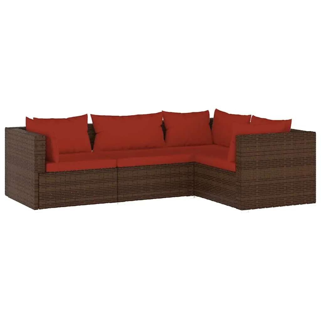 Garden Lounge Set Modular Outdoor Furniture 4 Piece Brown with Cushions