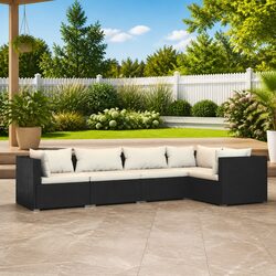 5 Piece Garden Lounge Set Outdoor Patio Furniture Black PE Rattan Modular Sofa